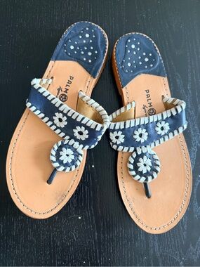 Palm Beach Sandals Navy and Tan Floral Thong Sandals